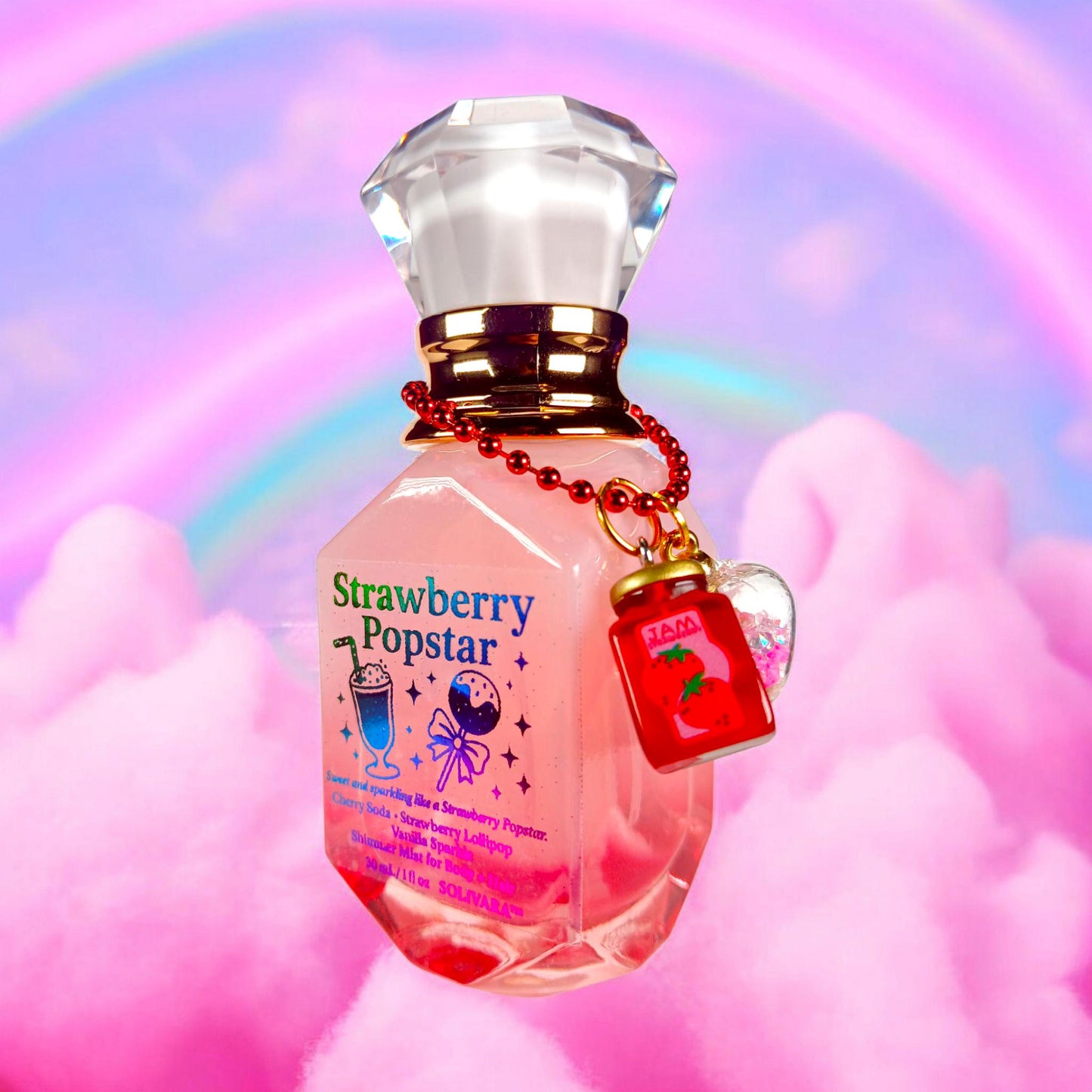 STRAWBERRY POPSTAR™ – Strawberry Soda Shimmer Mist w/ Glow Star and Strawberry Charm | Candy Perfume Spray 30mL Y2K Coquette Aesthetic