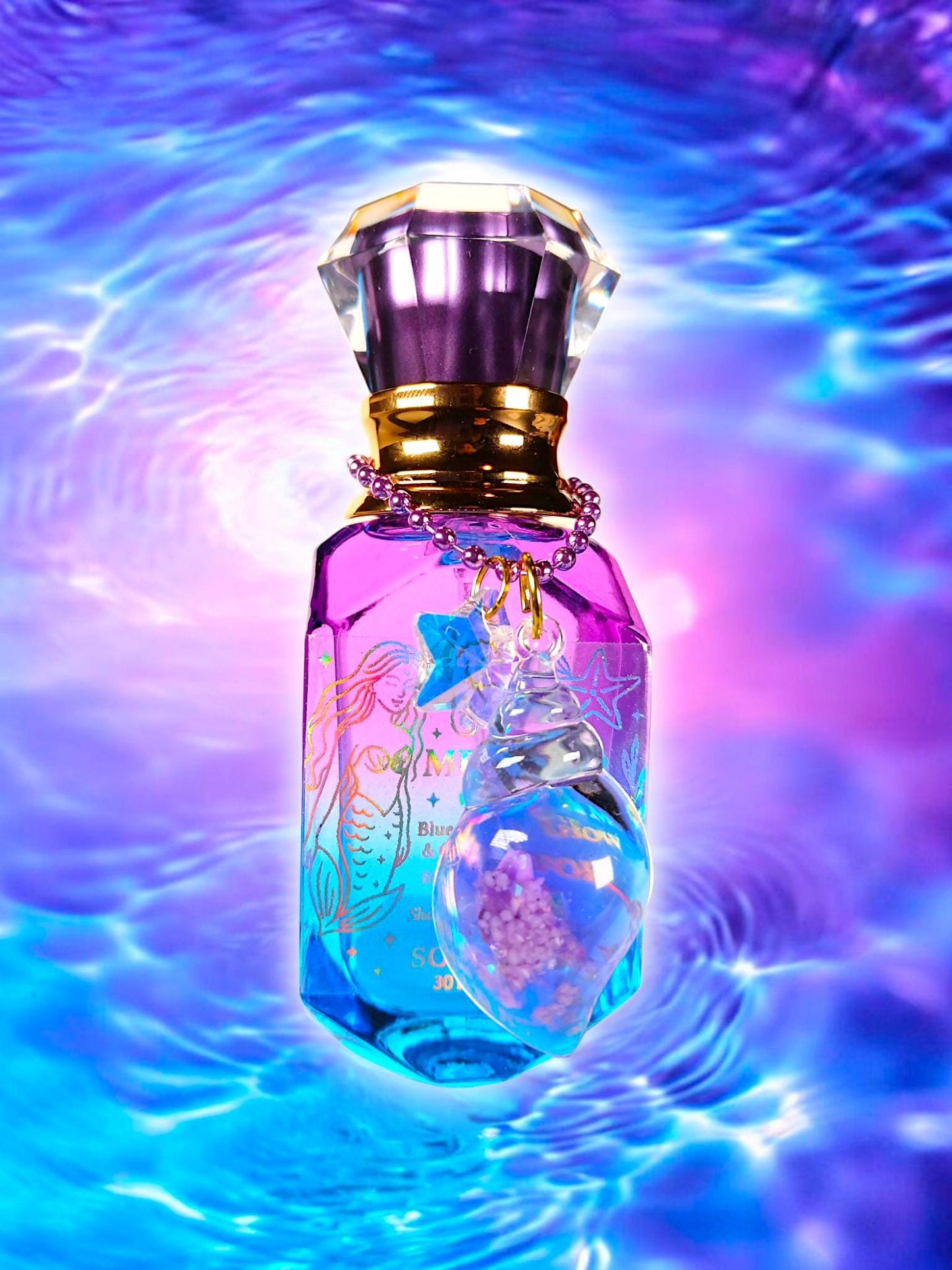 MERMAID GLOW™ – Blue Raspberry Shimmer Mist w/ Quartz Crystal & Glow Charm | Mermaid Perfume Spray 30mL Festival Scent
