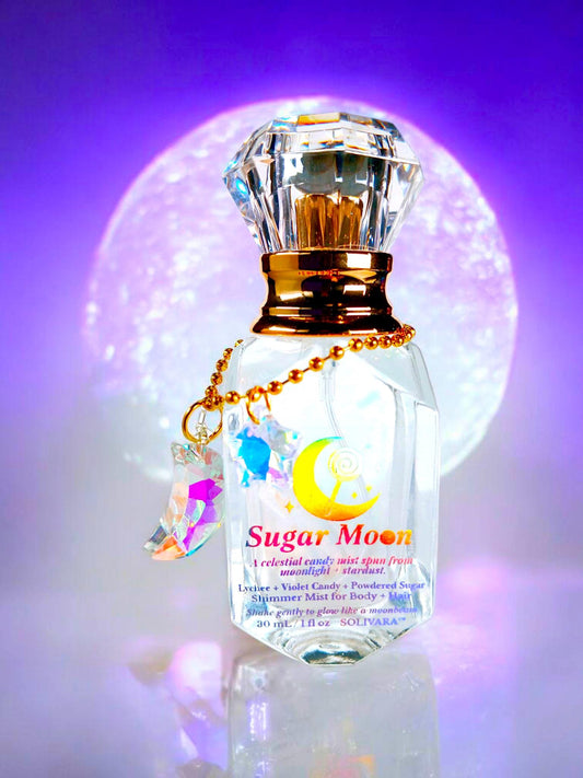 SUGAR MOON™ – Lychee Candy Shimmer Mist w/ Quartz Crystal & Crystal Moon Charm | Celestial Perfume Spray 30mL Soft Girl Aesthetic