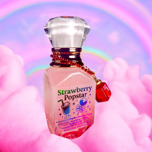 STRAWBERRY POPSTAR™ – Strawberry Soda Shimmer Mist w/ Glow Star and Strawberry Charm | Candy Perfume Spray 30mL Y2K Coquette Aesthetic